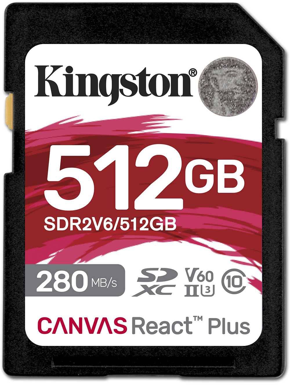 Карта памяти 512Gb Kingston Canvas React Plus SDR2V6/512GB, SD, SDXC Class 10, UHS-II U3