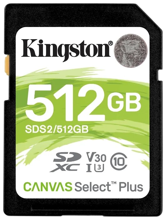 Карта памяти 512Gb Kingston Canvas Select Plus SDS2/512GB, SD, SDXC Class 10, UHS-I U3