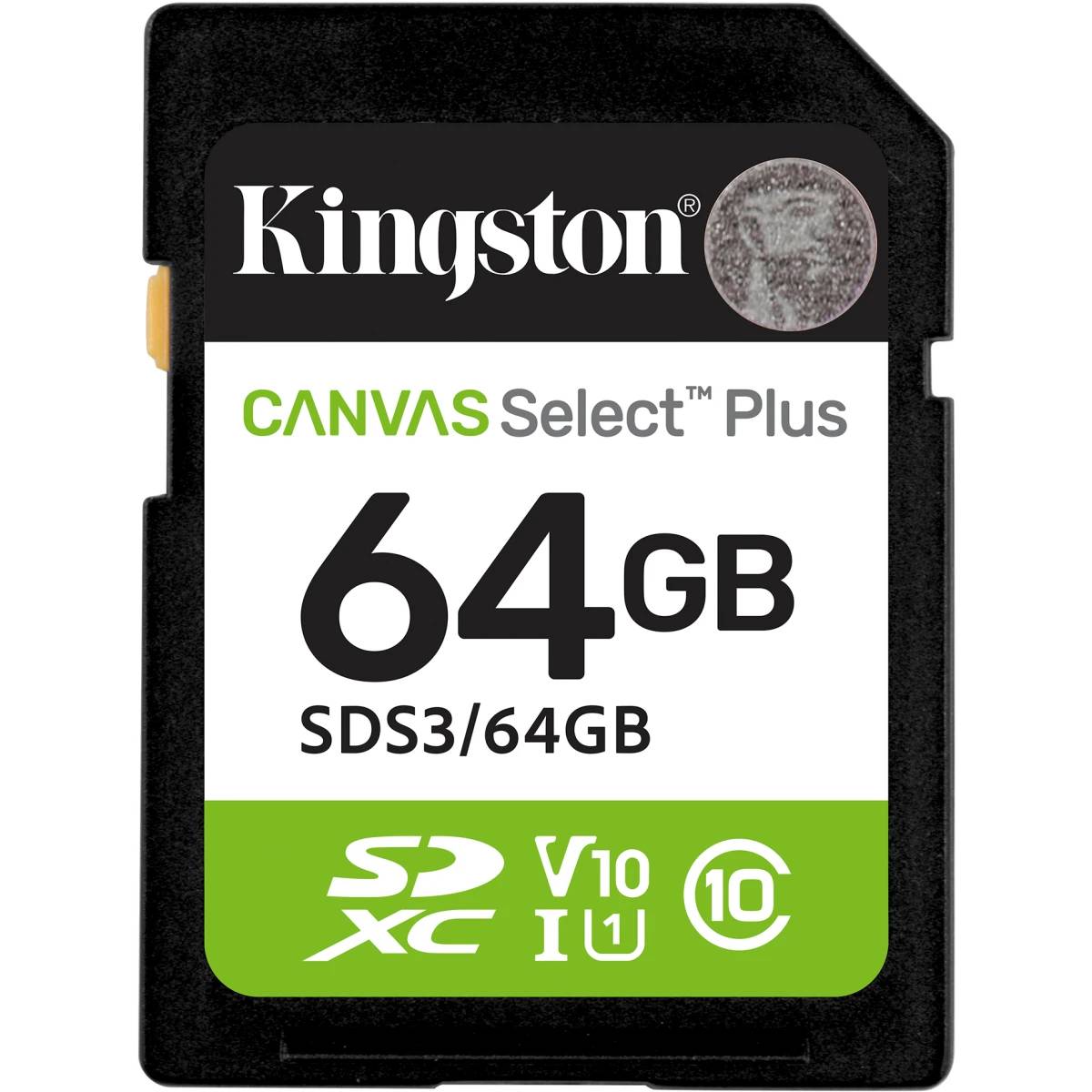 Карта памяти 64Gb SD Kingston Canvas Select Plus SDS3/64GB, SDXC Class 10, UHS-I U3