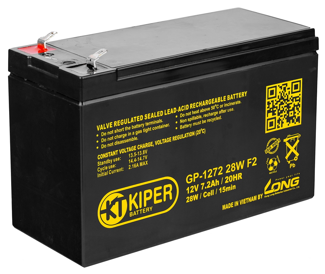 12V / 7.2Ah, аккумулятор для UPS, Kiper GP-1272 28W F2