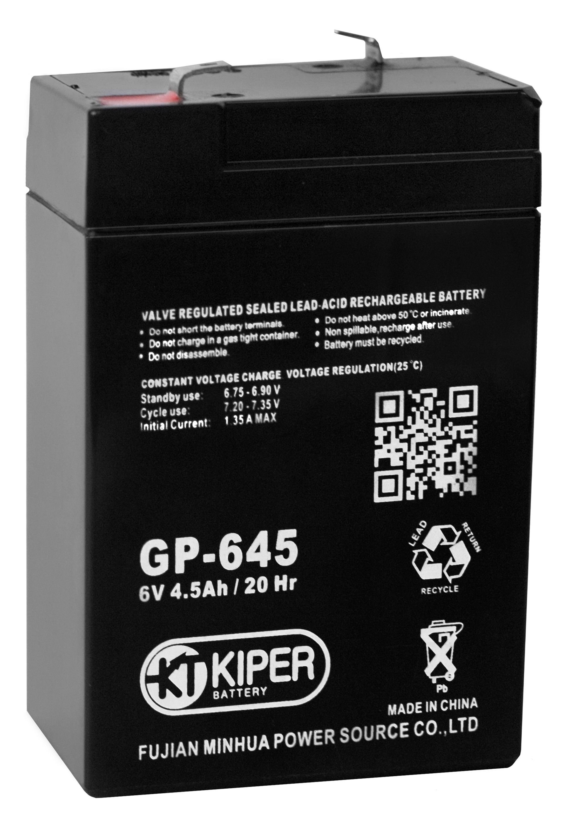 6V / 4.5Ah, аккумулятор для UPS, Kiper GP-645 (F1)