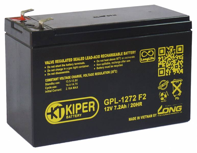 12V / 7.2Ah, аккумулятор для UPS, Kiper GPL-1272 F2