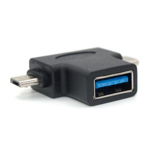 Переходник USB2.0 (M) - USB3.2 Type-C (F) - microUSB2.0 (F) KS-is KS-360 Black