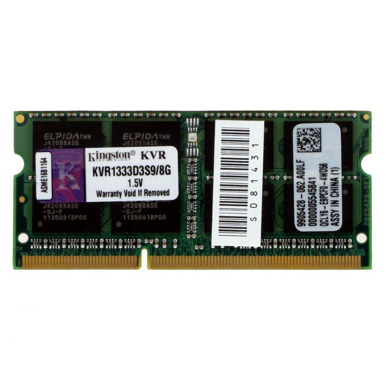 Оперативная память для ноутбука 8Gb Kingston KVR1333D3S9/8G, SODIMM DDR III, PC-10600, 1333MHz