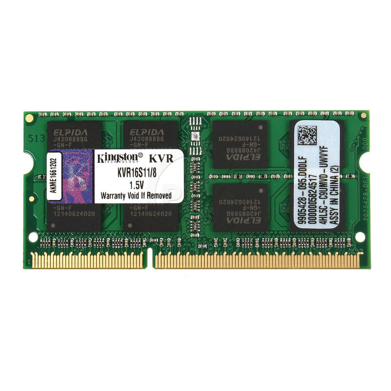 Оперативная память для ноутбука 8Gb Kingston ValueRAM KVR16S11/8, SODIMM DDR III, PC-12800, 1600MHz, 1.5V