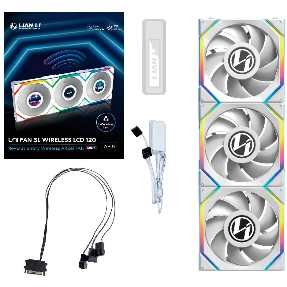Вентилятор 12x12см Lian Li UNI FAN SL WIRELESS LCD 120 White G99.12SLLCD1W3W.R0, 3шт + Controller