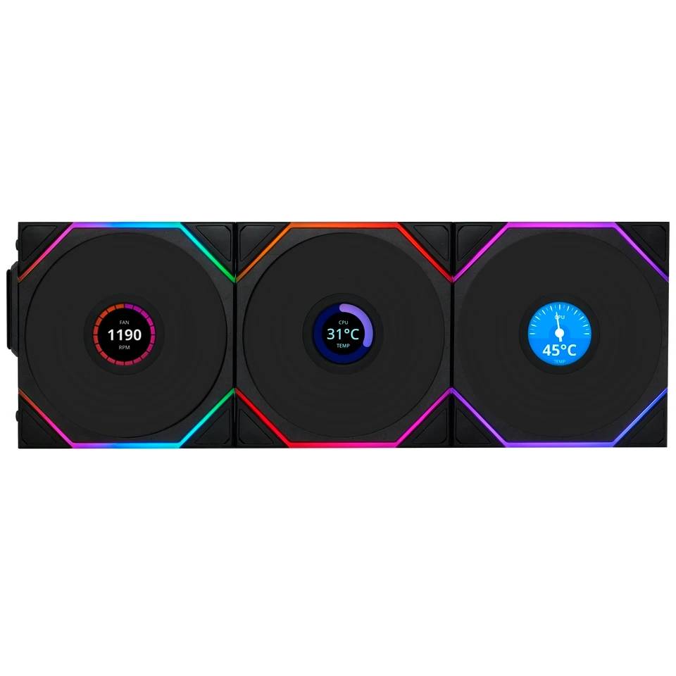 Вентилятор 12x12см Lian Li UNI FAN TL Wireless LCD 120 ARGB Black G99.12TLLCD1W3B.R0, 3 шт.