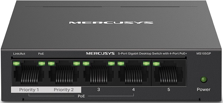 Коммутатор Mercusys MS105GP, 5xLAN 1Gbps