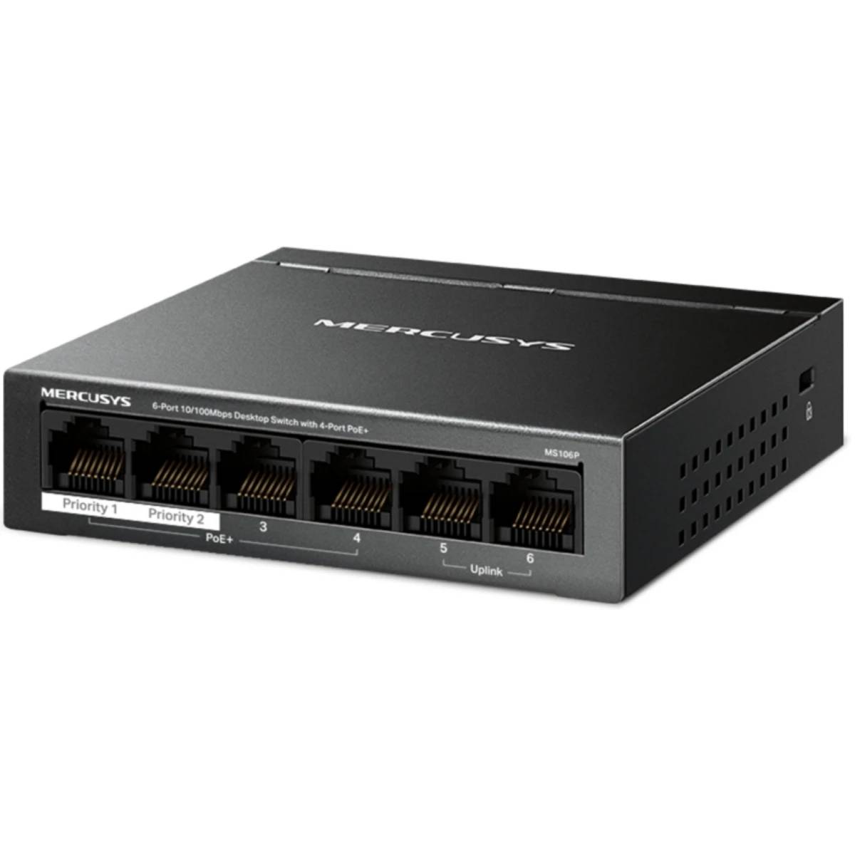 Коммутатор Mercusys MS106P, 4xLAN 100Mbps, 2xUplink 100Mbps, PoE