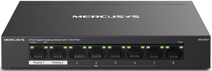 Коммутатор Mercusys MS108GP, 8xLAN 1Gbps