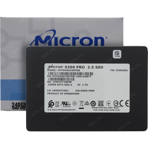 240Gb SSD, Micron 5300 PRO, MTFDDAK240TDS, 2.5", (540/430), SATA III