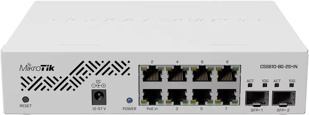 Коммутатор MikroTik Cloud Smart Switch CSS610-8G-2S+IN, 8xLAN 1Gbps, 2xSFP+, PoE