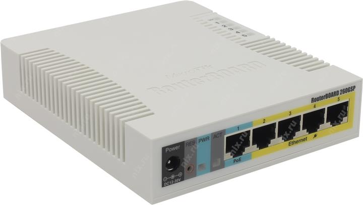 Коммутатор Mikrotik RouterBOARD RB260GSP CSS106-1G-4P-1S, 5xLAN 1Gbps, SFP, PoE