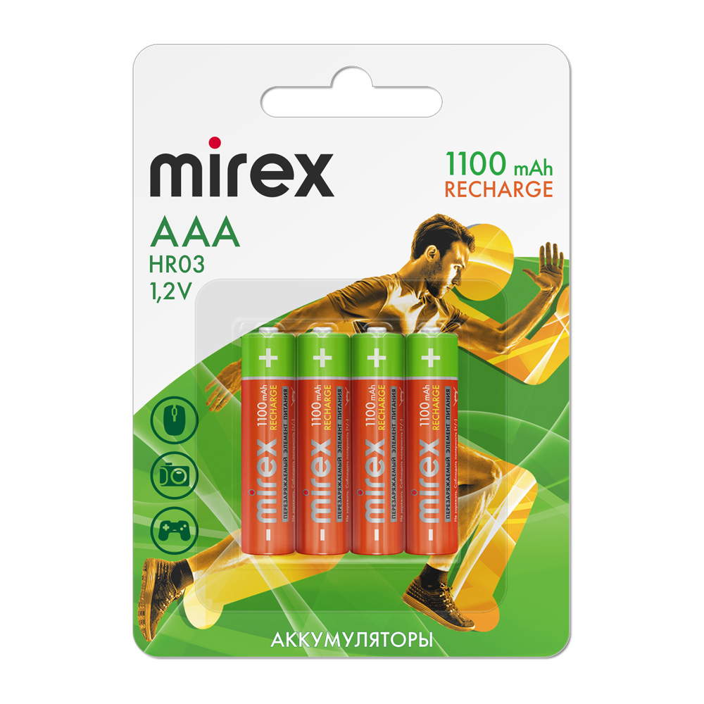 Аккумулятор AAA HR03 1100mAh, Mirex 23702-HR03-11-E4 NiMh блистер 4шт