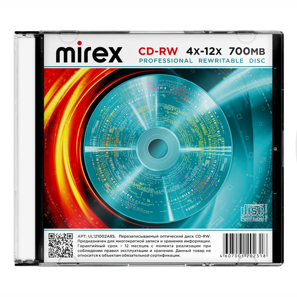CD-RW disk 4-12x/700Mb Mirex UL121002A8S 1шт SlimCase