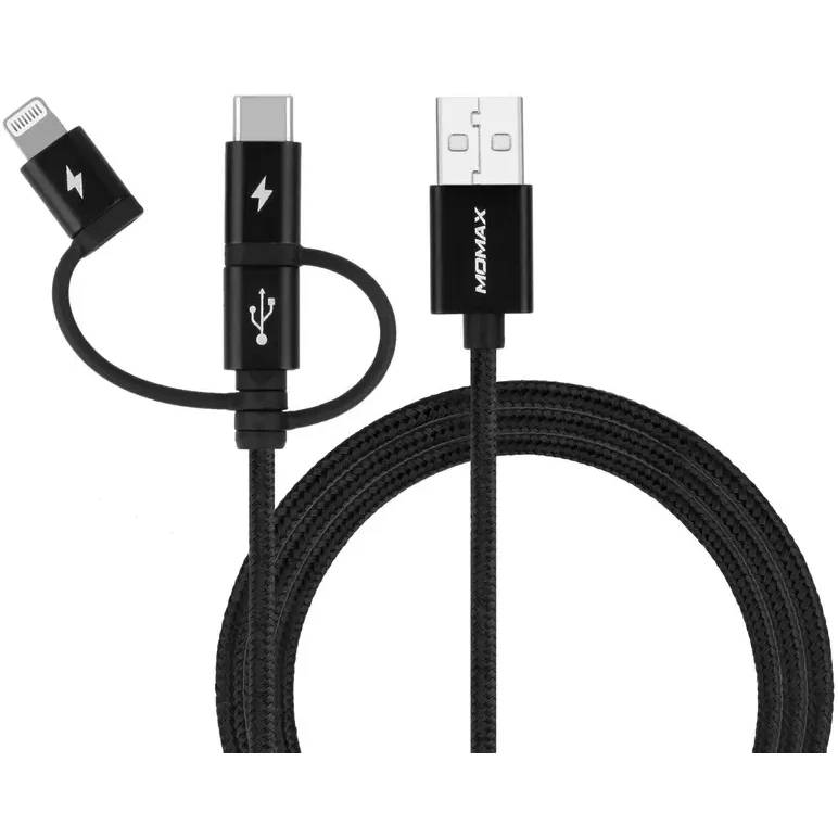 Кабель USB - microUSB/USB Type-C/Lightning,  Momax OneLink 3-in-1 DX1D, 1м