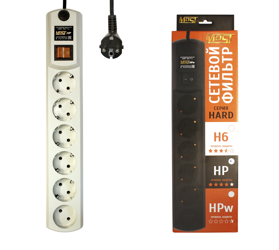 Сетевой фильтр 2м 6 розеток Most HP белый коробка