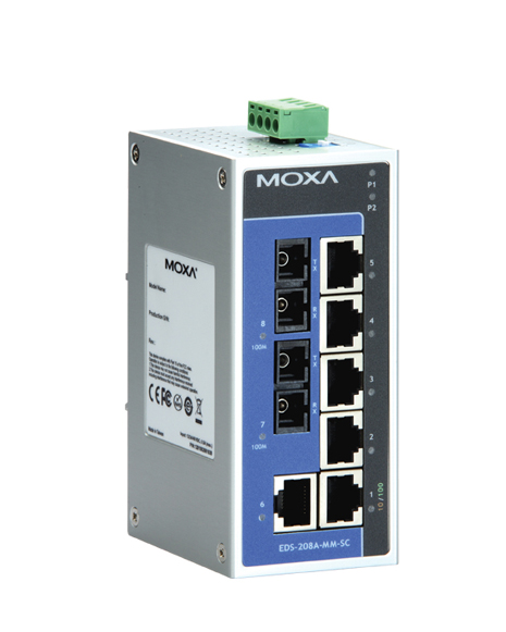 Коммутатор Moxa EDS-208A-SS-SC-T, 6xLAN 100Mbps, 2xSC SM