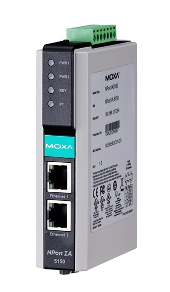 Преобразователь RS-232/422/485 - 2xPort 10/100BaseTX, Moxa NPort IA-5150I-T