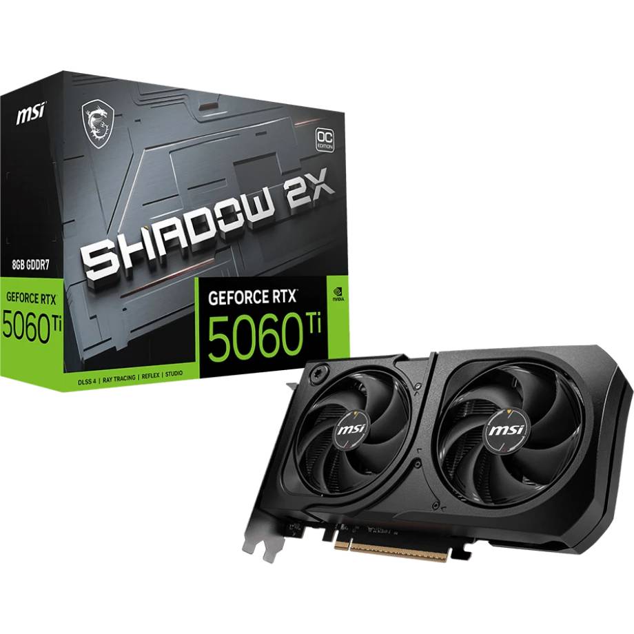 Видеокарта GeForce RTX 5060Ti, 8Gb GDDR7 128bit, MSI RTX 5060 Ti 8G SHADOW 2X OC PLUS, RTL