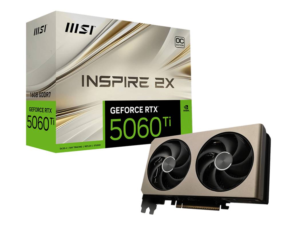 Видеокарта GeForce RTX 5060Ti, 16Gb GDDR7 128bit, MSI RTX 5060 Ti 16G INSPIRE 2X OC, RTL