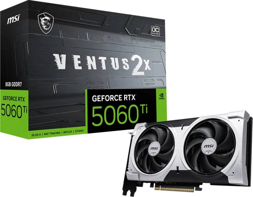 Видеокарта GeForce RTX 5060Ti, 8Gb GDDR7 128bit, MSI RTX 5060 Ti 8G VENTUS 2X OC PLUS, RTL