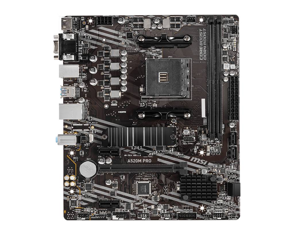 Материнская плата MSI A520M PRO, AM4, (VGA, HDMI, DP), 2xDDR IV, mATX (ТОЛЬКО В СОСТАВЕ ПЭВМ)