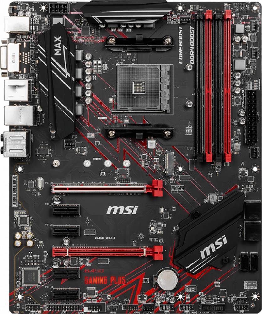 Материнская плата MSI B450 GAMING PLUS MAX, AM4, (DVI, HDMI), 4xDDR IV, ATX