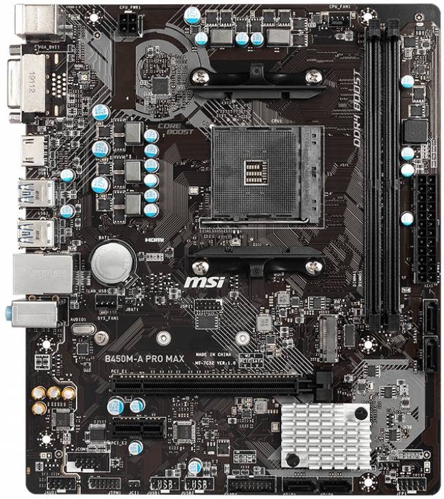 Материнская плата MSI B450M-A PRO MAX, AM4, (DVI, HDMI), 2xDDR IV, mATX