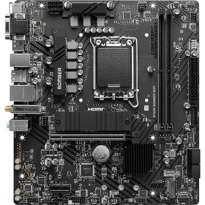 Материнская плата MSI B760M BOMBER WIFI, LGA1700, (HDMI, DP, VGA), 2xDDR V, mATX