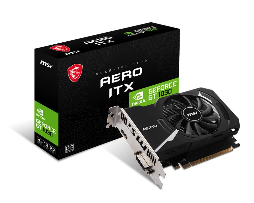 Видеокарта GeForce GT 1030, 4Gb DDR4 64bit, MSI GT 1030 AERO ITX 4GD4 OC, RTL