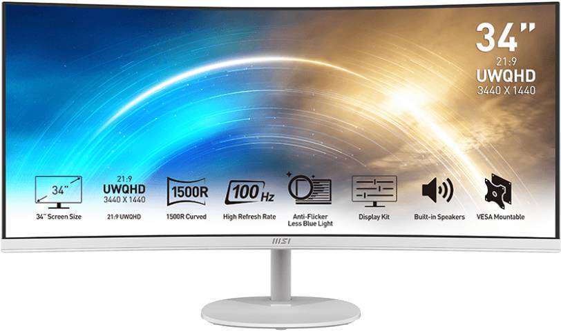Монитор 34" MSI Pro MP341CQW, 3440x1440, VA, 100Hz, Speakers (2xHDMI, DP) 9S6-3PB2CT-025