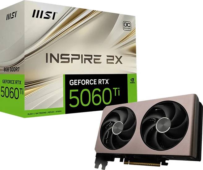 Видеокарта GeForce RTX 5060Ti, 8Gb GDDR7 128bit, MSI RTX 5060 Ti 8G INSPIRE 2X OC, RTL