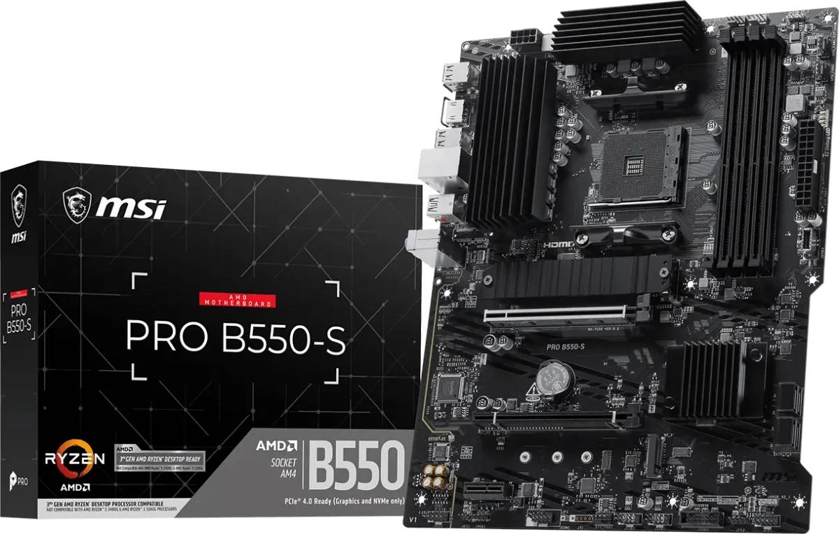 Материнская плата MSI PRO B550-S, AM4, (HDMI), 4xDDR IV, ATX