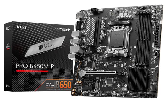 Материнская плата MSI PRO B650M-P, AM5, (VGA, HDMI, DP), 4xDDR V, mATX (ТОЛЬКО В СОСТАВЕ ПЭВМ)