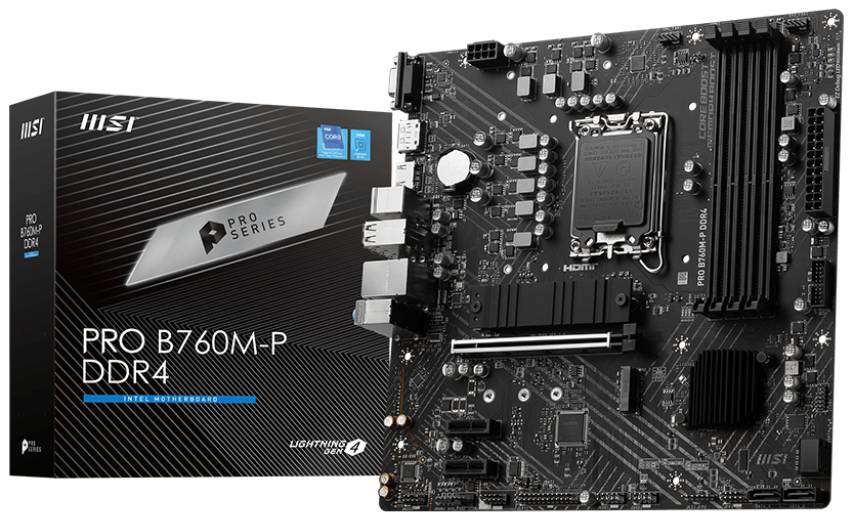Материнская плата MSI PRO B760M-P DDR4, LGA1700, (VGA, HDMI, DP), 4xDDR IV, mATX (ТОЛЬКО В СОСТАВЕ ПЭВМ)