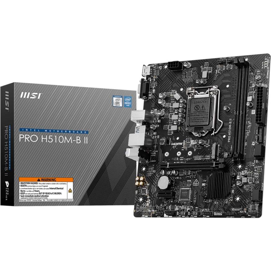 Материнская плата MSI PRO H510M-B II, LGA1200, (VGA, HDMI), 2xDDR IV, mATX (Gen 10 Only!)