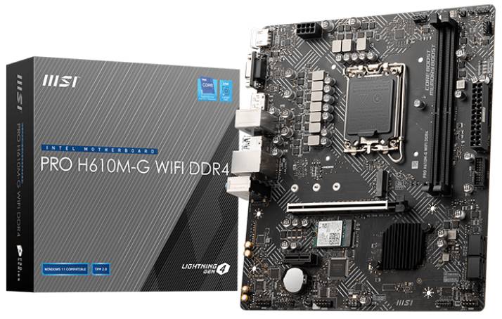 Материнская плата MSI PRO H610M-G WIFI DDR4, LGA1700, (VGA, HDMI, DP), 2xDDR IV, mATX
