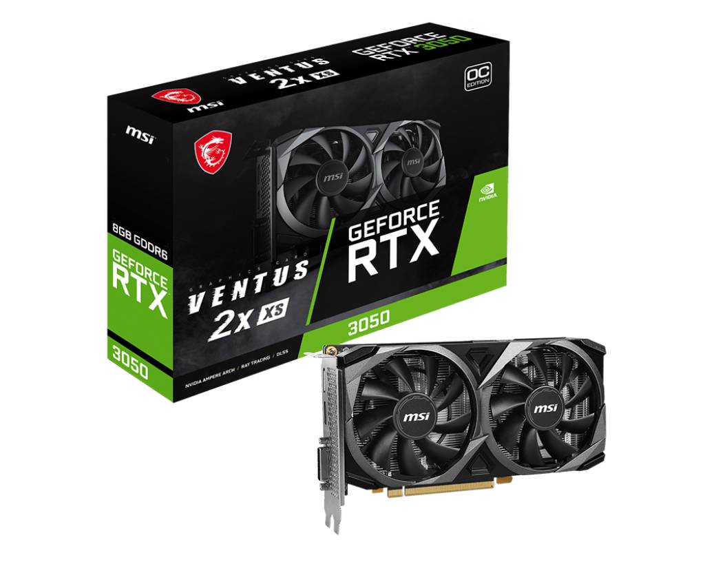 Видеокарта GeForce RTX 3050, 8Gb GDDR6 128bit, MSI RTX 3050 VENTUS 2X XS 8G OC, RTL