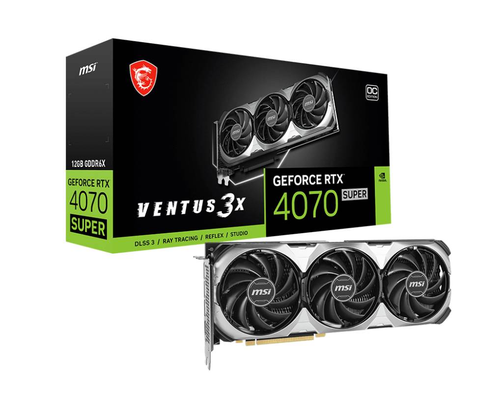 Видеокарта GeForce RTX 4070 Super, 12Gb GDDR6X 192bit, MSI RTX 4070 Super 12G VENTUS 3X OC, RTL (602-V513-166S)