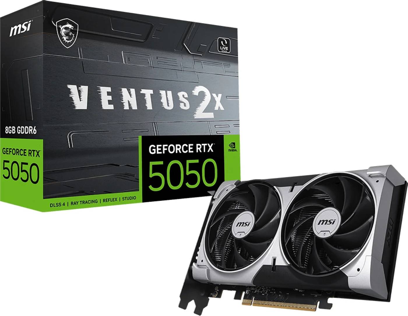 Видеокарта GeForce RTX 5050, 8Gb GDDR6 128bit, MSI RTX 5050 8G VENTUS 2X, RTL