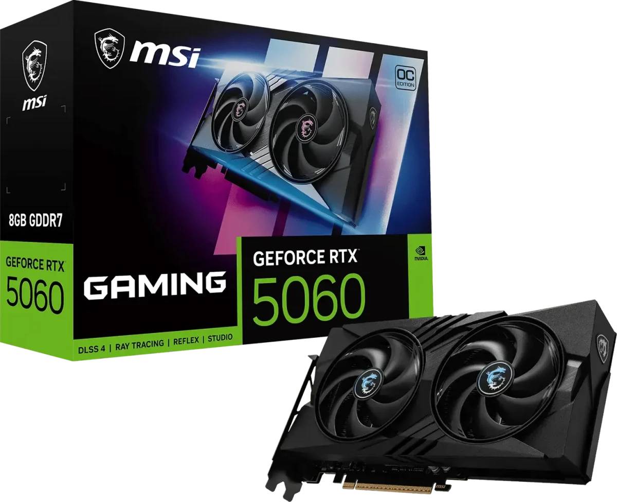 Видеокарта GeForce RTX 5060, 8Gb GDDR7 128bit, MSI RTX 5060 8G GAMING OC V1, RTL