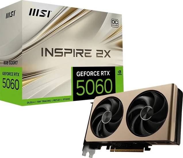 Видеокарта GeForce RTX 5060, 8Gb GDDR7 128bit, MSI RTX 5060 8G INSPIRE 2X OC, RTL