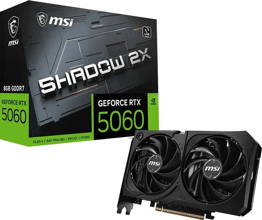 Видеокарта GeForce RTX 5060, 8Gb GDDR7 128bit, MSI RTX 5060 8G SHADOW 2X MAX, RTL
