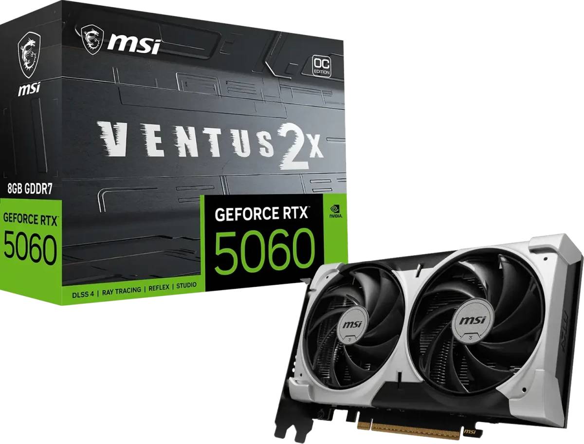 Видеокарта GeForce RTX 5060, 8Gb GDDR7 128bit, MSI RTX 5060 8G VENTUS 2X OC V1, RTL