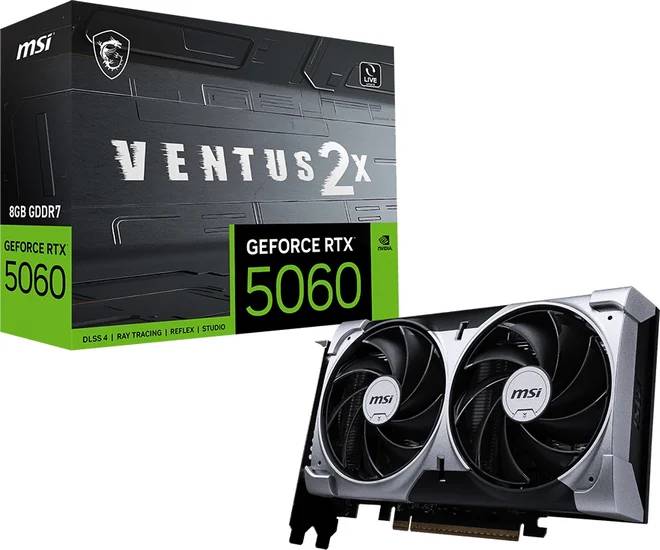 Видеокарта GeForce RTX 5060, 8Gb GDDR7 128bit, MSI RTX 5060 8G VENTUS 2X, RTL
