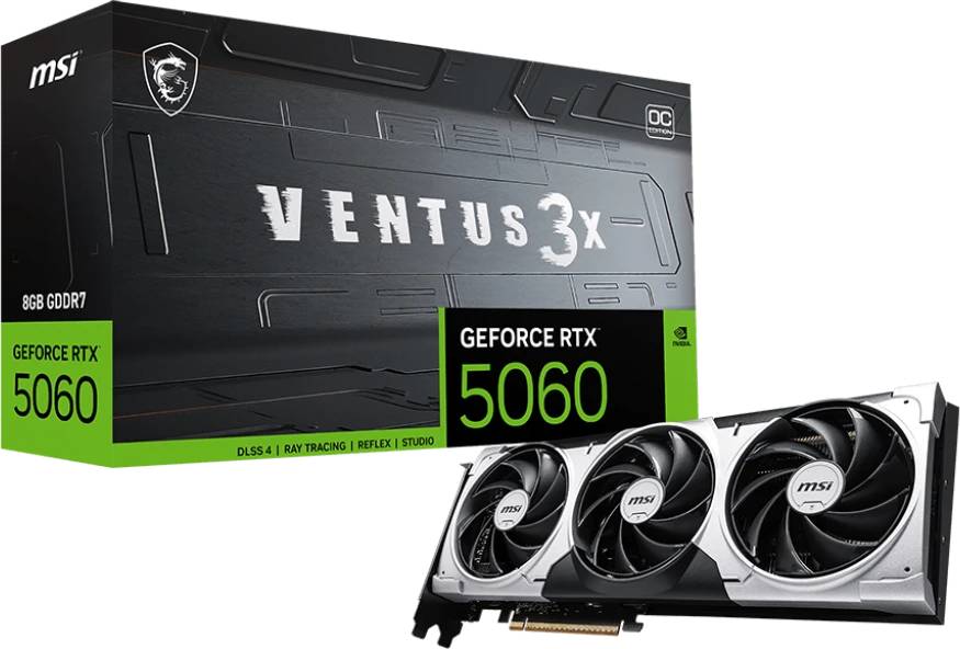 Видеокарта GeForce RTX 5060, 8Gb GDDR7 128bit, MSI RTX 5060 8G VENTUS 3X OC, RTL