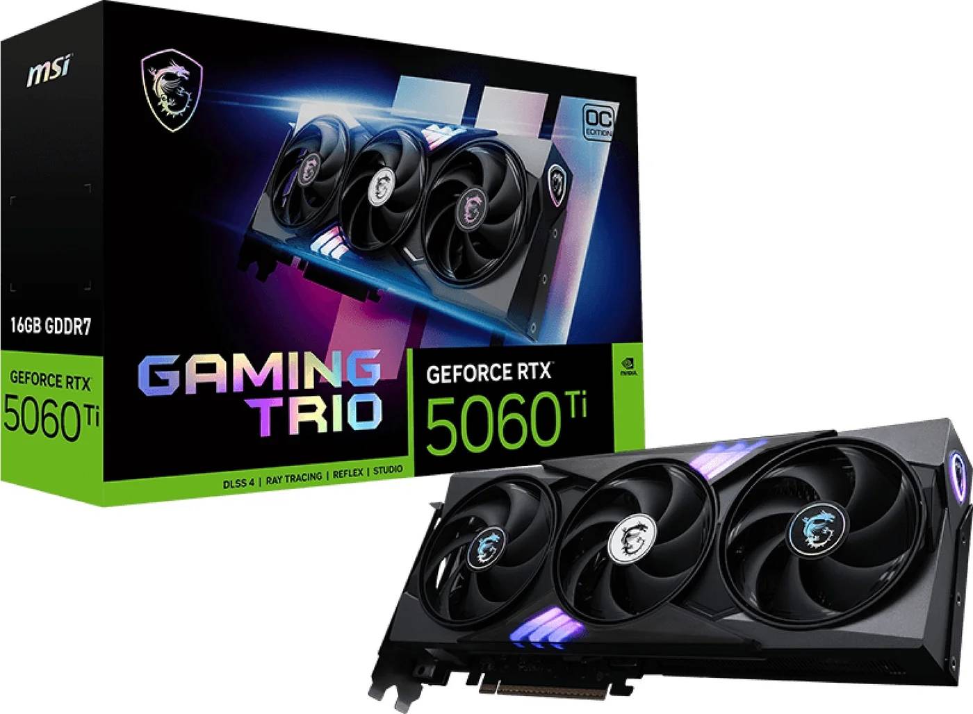 Видеокарта GeForce RTX 5060Ti, 16Gb GDDR7 128bit, MSI RTX 5060 Ti 16G GAMING TRIO OC, RTL