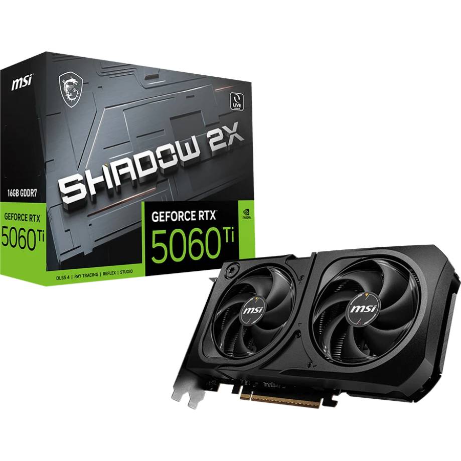 Видеокарта GeForce RTX 5060Ti, 16Gb GDDR7 128bit, MSI RTX 5060 Ti 16G SHADOW 2X PLUS, RTL