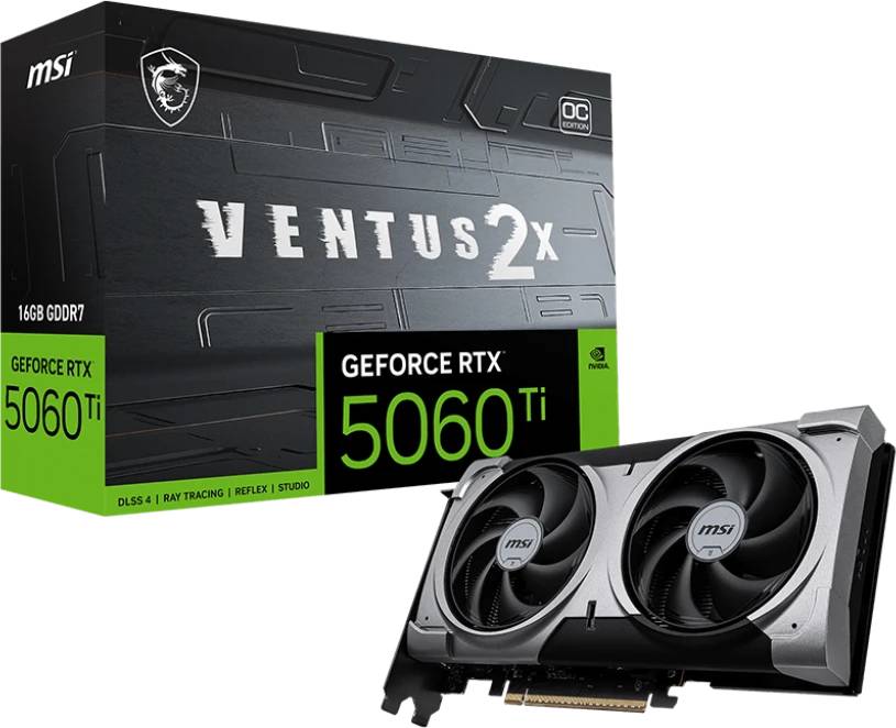 Видеокарта GeForce RTX 5060Ti, 16Gb GDDR7 128bit, MSI RTX 5060 Ti 16G VENTUS 2X OC PLUS, RTL